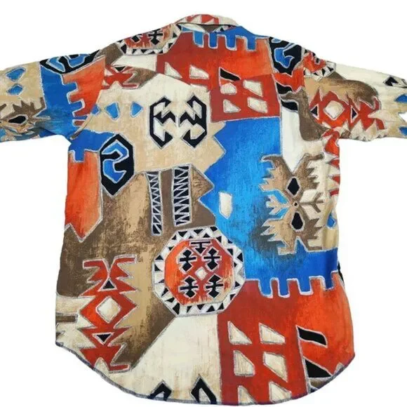 Wrangler Western Shirt Mens 17-35 Aztec Abstract‎ Print Vintage Brushpopper 90s